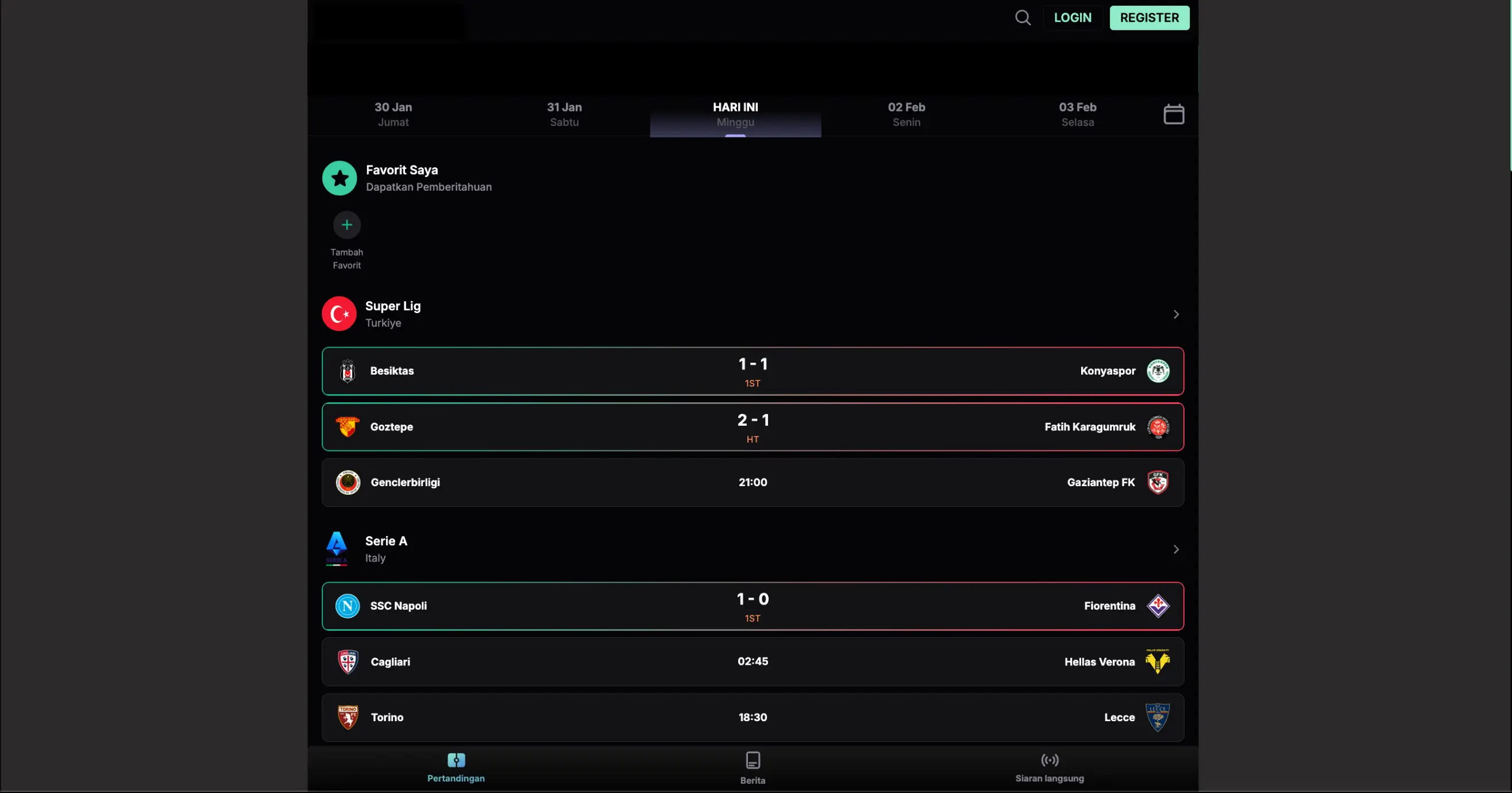 Live Sport Website showcase screenshot 1